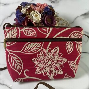 VTG Danny K Beverly Hills Floral Tapestry Crossbody Bag Purse Made in USA Maroon
